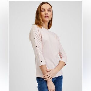 Apt. 9 Pink Long Sleeve Tee with Button Accents Size XL